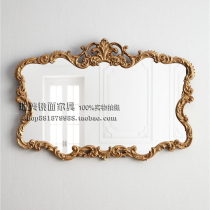 European style wooden carving background wall porch European style American style decorative mirror high-end bathroom mirror customized