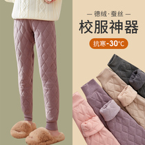 Girl School Uniform Inseminator Wear Warm Pants Winter Plus Suede Thickened Children One Over Winter Style Big Child Cotton Pants