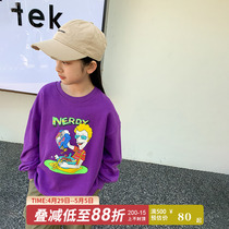 Girl Cartoon Sweatshirt 2022 Spring Autumn New Casual Korean Version Sleeve Head Purple Retro Hat Spring Dress Blouses