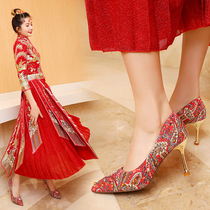 Bridal Xiuhe shoes Chinese wedding shoes womens 2019 new winter red toast high heels embroidered wedding shoes tide