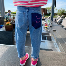  Girls  jeans tide 2021 spring new childrens western style Korean trousers baby spring and autumn all-match casual pants