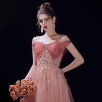 Straight Shoulder Toast 2022 new Summer Thin Gradient Banquet Evening Dress Wedding Engagement Chair Fairy Gas Dream