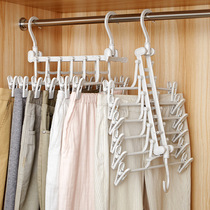 Hangers One hook multi-hanging universal storage god rack Multi-function wardrobe pants rack clip Plastic built-in foldable multi-layer