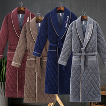 Mens winter coral velvet nightgown Mens winter thickened long pajamas velvet three-layer padded warm mens bathrobe