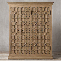 JSM American country solid wood wardrobe ancient Roman style personality four door retro storage book dinner side locker