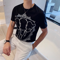 2020 Summer new men fashion half sleeve T-shirt personality elephant print short sleeve thin slim base shirt tide