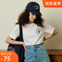 2022 Summer new casual loose cartoon embroidered small bear round collar short sleeve T-shirt female tide TTRW226303H