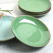Celadon Gokao Kiln Plate Creative Ice Cracked Tableware Household Vegetable Plate Ceramic Round Plate Chinese Breakfast Plate Salad Plate