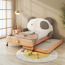 Panda bed Children Children girl princess bed cartoon soft bag solid wood single bed 1 5 meters pull and pull bed mother bed