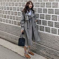 Trench coat womens spring and autumn 2021 New Korean version of high-end long gray pop small man British style coat tide