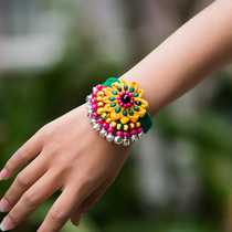 Yunnan Minority Wind Characteristics Handmade Woven Cotton Hemp Cloth Art Bracelet bell Bell Ladies 100 hitch a national hand ornament