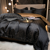  Luxury retro style black gold 120 yarn-dyed jacquard pure cotton bed four-piece cotton 100 high-end quilt cover
