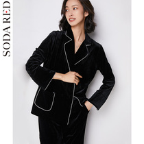 Black gold velvet pajamas womens autumn and winter sexy warm plus velvet home clothes spring and autumn coral velvet flannel Korean version