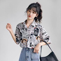2021 spring and summer thin Korean loose cartoon printing top tide shirt female design sense short-sleeved new womens tide