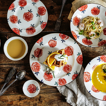 Sakura on Huazha North American Country Style Household Ceramic Tableware Plate Rice Bowl Soup Bowl Salad Bowl Diet