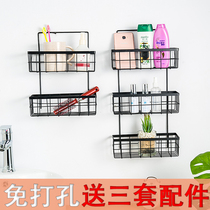 Kitchen wrought iron wall hanging storage wall storage basket toilet bathroom non-perforated hanging basket dormitory artifact shelf