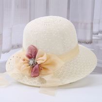 a new style wild hat female summer round face foldable beach visor travel pearl straw hat fisherman