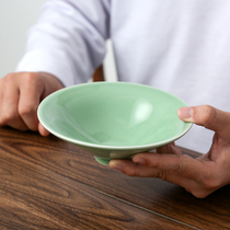 Green Porcelain Bucket Hat Bowl Wine Bowl Home Ceramic Cutlery Chinese Creative Antique Wine Water Bowl Single Day Style Minima Rice Bowl