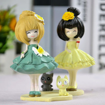 Cute pastoral home decoration crafts small ornaments resin girl cat bedroom creative best friend gift