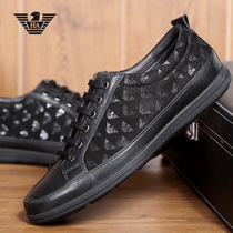 Italian big-name mens business casual autumn breathable leather shoes British all-match lace-up wear-resistant low-top driving trendy shoes