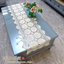 Fresh water lotus handmade crochet three-dimensional hook flower cotton rectangular decorative half curtain cabinet cover cloth coffee table table flag