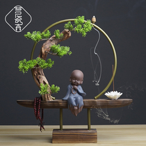New Chinese meditation small monk Merchants Money Pendulum back-back incense stove Living room Xuanguan Tea Desk Home Decorative Incense Stove