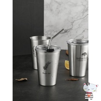 Nordic creative 304 stainless steel water cup with lid straw beer cup fruit juice cup cold drink cup anti-drop straw ins Wind
