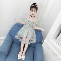 Girls summer dress 2021 New Korean version of foreign air leak shoulder childrens skirt chiffon girl Summer princess dress