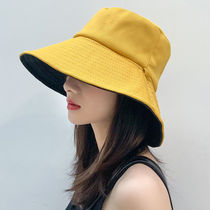 Female Korean double-sided fishermans hat Spring summer and autumn Japanese Joker UV protection big eaves leisure sun protection sun hat