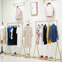 Simple wrought iron clothing display rack floor-standing display hanger Net red womens clothing store clothes side hanging shelf gold