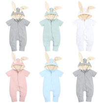 2022 Newborn Pure Cotton Clothes Summer Big Ears Rabbit Baby Conjoined Short Sleeve Baby Climb to Climb The Tide