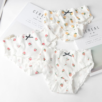3 cotton underwear women antibacterial Japanese sweet cute wooden ear strawberry hipster fat times waist breifs