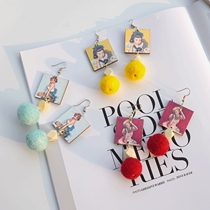South Korea Ins Autumn Winter Retro Inserts of wood Balls Wood Pearl Earrings EXAGGERATED CHILD ANECDOTE Cute Sweet Girl Ear Clip