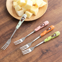 Ceramic handle fruit fork environmental protection tableware Stainless steel childrens fruit sign Western small fork dessert dessert fork