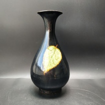 Song Dynasty black porcelain Wood Leaf Vase Tianmu ceramic ornaments Jizhou kiln pure handmade jade pot spring promotion antique collectibles