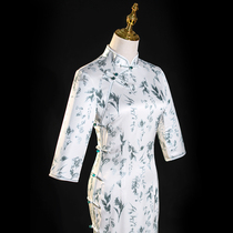 Printed cheongsam 2021 New retro Republic of China long sleeve modified old Shanghai dress female long autumn