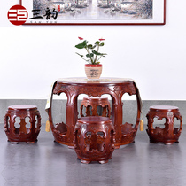 Mahogany furniture Myanmar rosewood tea table leisure table chess round table solid wood Chinese round drum table and chair combination
