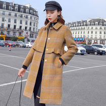 Woolen jacket with a long section of women 2022 autumn and winter new products Thin Pop Early Autumn 100 Hitchhiking Thousands of Thousand Birds Plaid