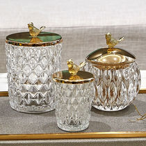 Nordic American European Crystal glass Golden bird cotton swab jar Candy jar Pressed toothpick box Creative storage jar