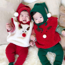 Korean version of ins Wind baby Christmas dress 2021 autumn winter baby vest plus velvet warm coat winter