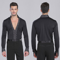 Mens modern dance crotch top diamond new sexy stand neck national standard Latin dance performance costume