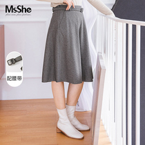 MsShe plus size womens clothing 2021 fat mm autumn and winter temperament belt slim long skirt