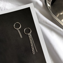 Cool personality asymmetric ear button 925 sterling silver personality tassel earrings boys earrings female earrings