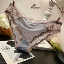 Sexy Lace Briefs Women Summer Slim Fit Pure Cotton Crotch Breathable Mid Low Waist Triangle Pants Seductive Mesh Veil Comfort
