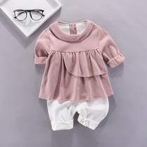 Net red newborn baby spring dress female baby one-piece dress spring and autumn male cute princess out ha clothes baby climbing clothes