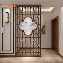 New Chinese Wood grille Solid Wood Hollow screen hotel Tea Room Villa partition living room background wall porch large seat screen