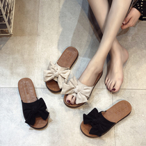 Sanders and slippers women wear 2021 new fashion flat bottom one word drag Korean summer soft Net red bow slippers