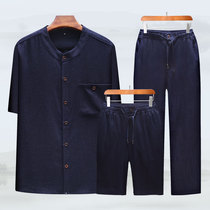 Chinese Feng Older Tang Men Summer Retro Linen Sleeve T-shirt Daddy Half-sleeved Mens Clothes