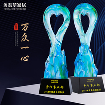 Glass trophy Crystal medal custom excellent team Glass creative enterprise award Custom lettering Annual meeting group