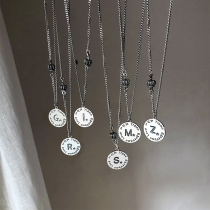 s925 sterling silver Thai silver English letter necklace female Korean Crown sweater chain net Red simple temperament personality round card